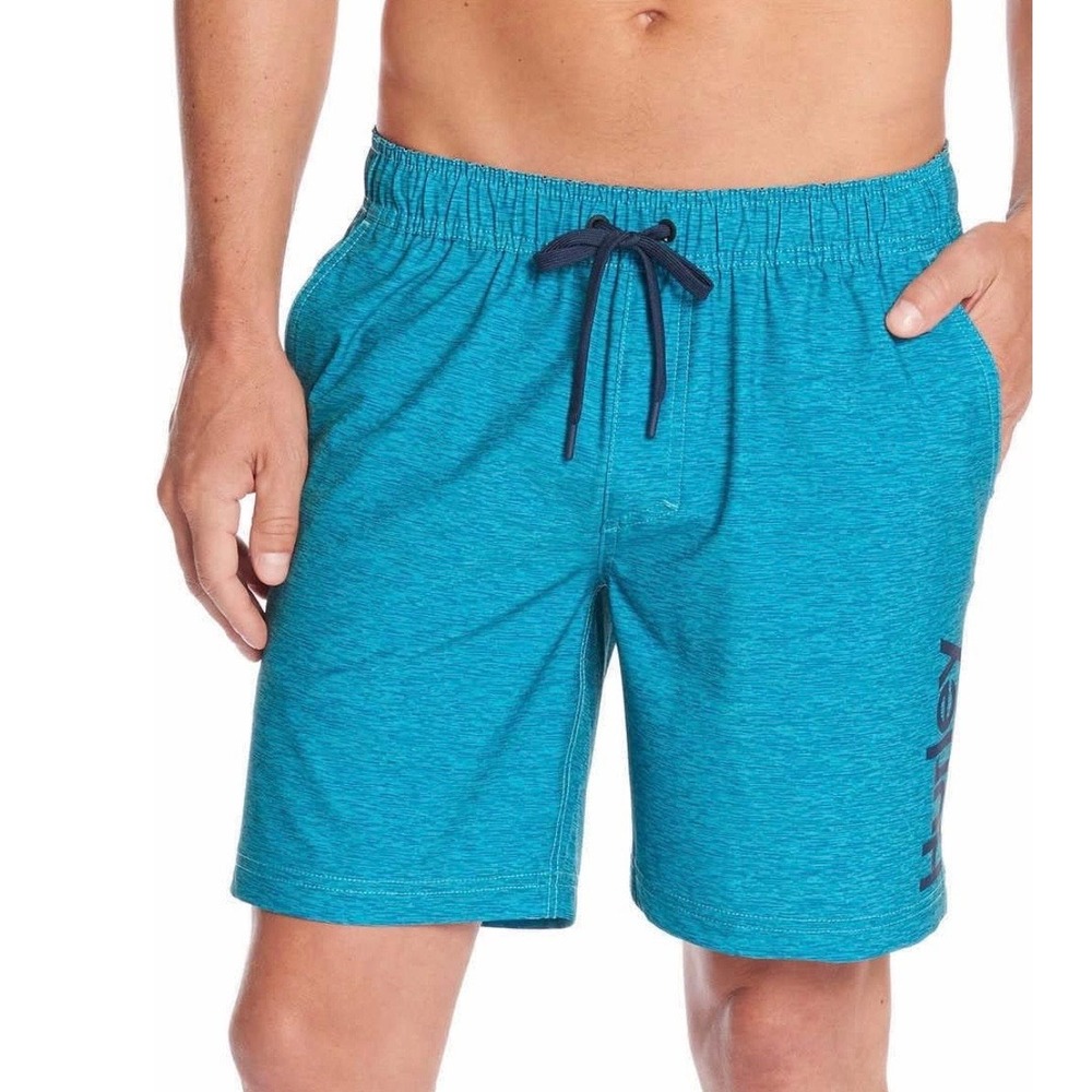 Hurley Mens Teal Space Dye Swim Shorts Medium Compression Liner Trunks
